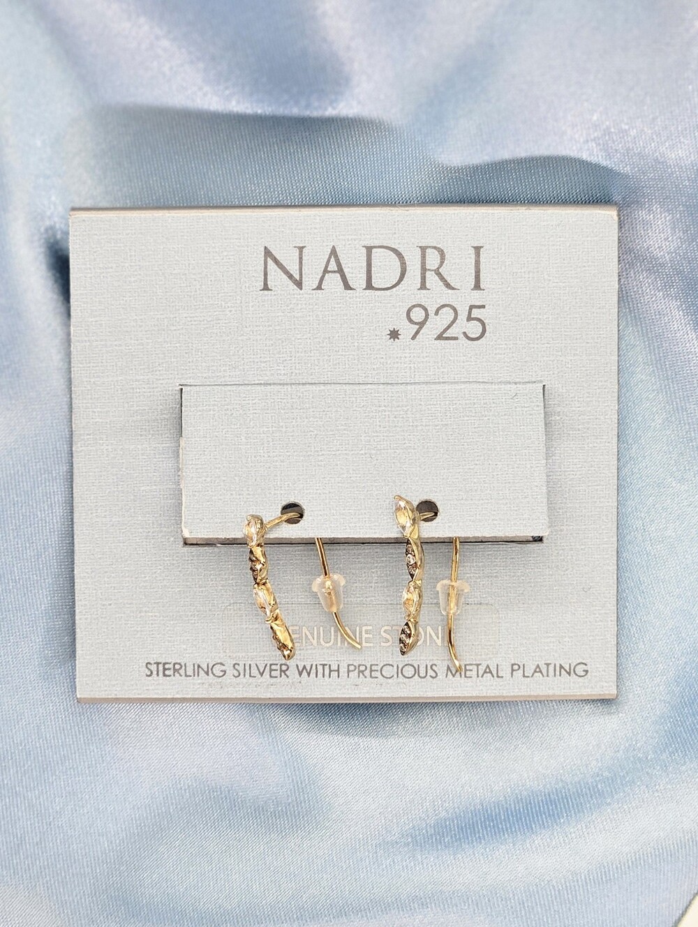 Nadri Earrings 925 Genuine Stone & CZ Pattern Gold Plated Sterling Silver Boho